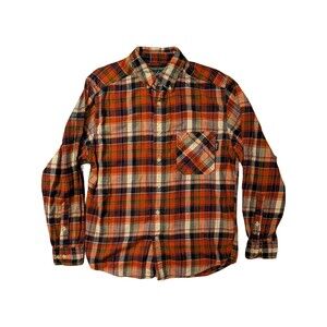 Woolrich Flannel Shirt Mens Medium Orange Plaid Long Sleeve Cotton Button Down